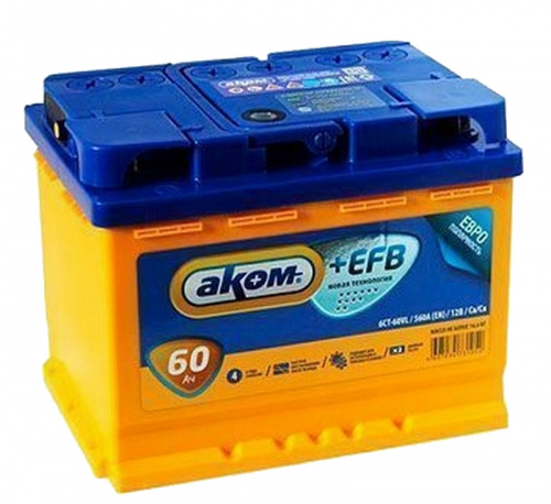 Аккумулятор AKOM+EFB 6ст-60 (п.п.) [д242ш175в190/560]