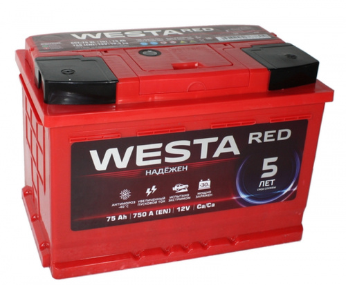 Аккумулятор WESTA RED (КАЗАХСТАН) 6СТ-75 п.п 750А(276*175*19
