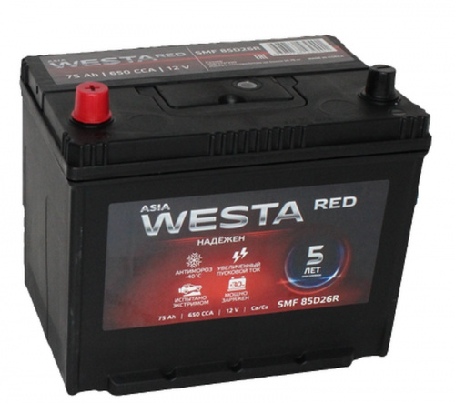 Аккумулятор WESTA ASIA (85D26R) 6ст-75 (п.п.) 650А